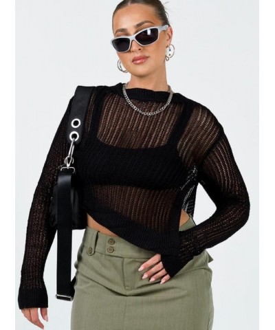 Women Crochet Hollow Out Long Sleeve Beach Shirt Crew Neck Bikini Swimsuit Cover Up See Through Tunic Pullover Tops Black 2 $...