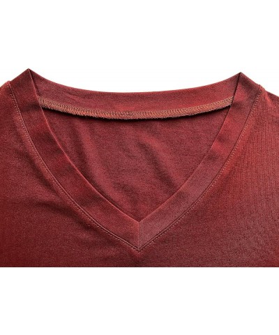 Women's Short Sleeve Letter Printed V Neck Tee Tops Casual T-Shirt Wine Red $9.68 T-Shirts