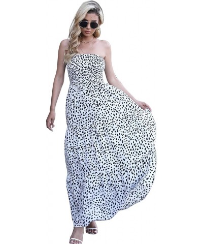 Women's Summer Boho Casual Maxi Long Dress Solid Color Strapless Party Beach Dress White Leopard Point $22.79 Dresses