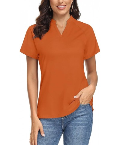 Women's V Neck Golf Polo Shirts Collarless Short Sleeve UPF 50+ Sun Protection Quick Dry Blouses Tops Dark Orange $17.39 Acti...