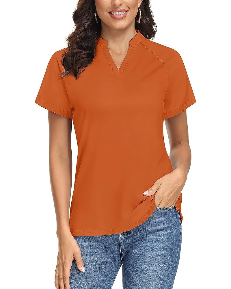 Women's V Neck Golf Polo Shirts Collarless Short Sleeve UPF 50+ Sun Protection Quick Dry Blouses Tops Dark Orange $17.39 Acti...