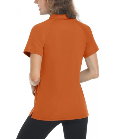 Women's V Neck Golf Polo Shirts Collarless Short Sleeve UPF 50+ Sun Protection Quick Dry Blouses Tops Dark Orange $17.39 Acti...