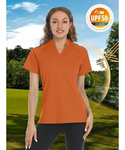 Women's V Neck Golf Polo Shirts Collarless Short Sleeve UPF 50+ Sun Protection Quick Dry Blouses Tops Dark Orange $17.39 Acti...