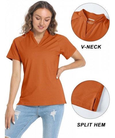 Women's V Neck Golf Polo Shirts Collarless Short Sleeve UPF 50+ Sun Protection Quick Dry Blouses Tops Dark Orange $17.39 Acti...