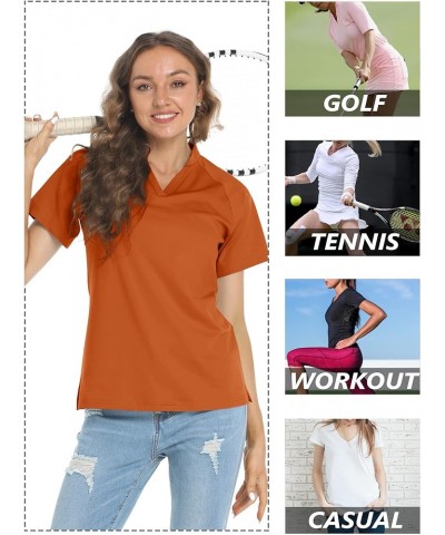 Women's V Neck Golf Polo Shirts Collarless Short Sleeve UPF 50+ Sun Protection Quick Dry Blouses Tops Dark Orange $17.39 Acti...