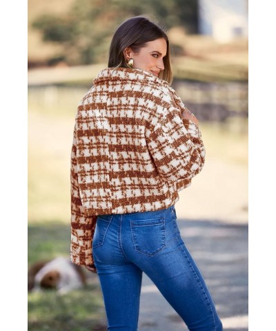 Women's Fall Plaid Shacket Jacket Faux Fur Lapel Open Front Cropped Winter Coats Outerwear Brown $10.00 Coats