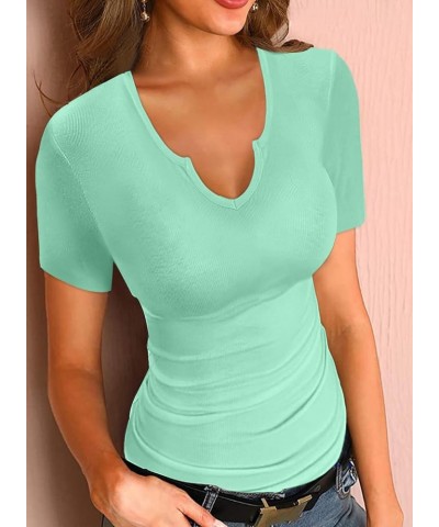 Womens Summer T-Shirts Basic V Neck Sexy Short Sleeve Fitted Ribbed Casual Shirts A-green3 $13.77 T-Shirts