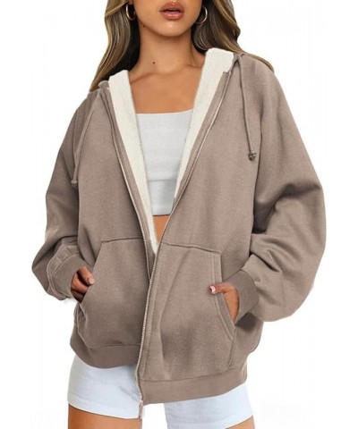 Womens Hoodies Casual Long Sleeve Zip Up Hoodie Fleece Sherpa Jackets for Women Casual Fall Khaki $20.25 Hoodies & Sweatshirts