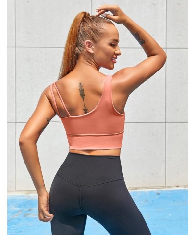 Womens Long Line Sports Bra One Strap Workout Crop Tank Tops Supportive Yoga Open Back Asymmetrical Activewear Coral $10.35 L...