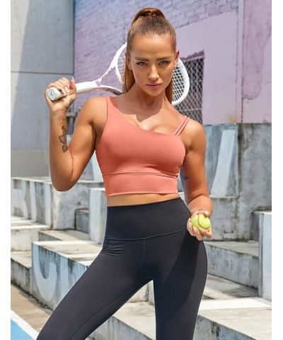 Womens Long Line Sports Bra One Strap Workout Crop Tank Tops Supportive Yoga Open Back Asymmetrical Activewear Coral $10.35 L...