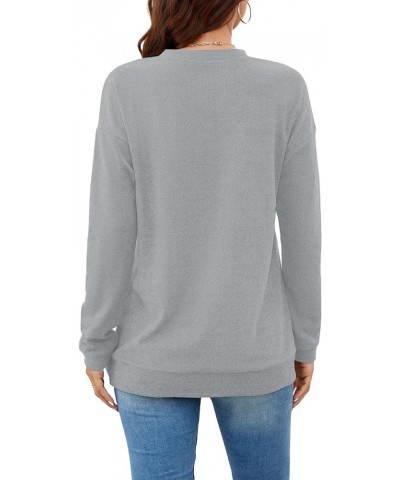 Fall Women's Sweatshirts 2023 Casual Long Sleeve Henley Button up Fitted Crew Neck Womens Tunic Tops Silver Gray $13.33 Tops