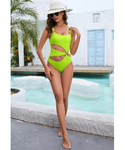 Women's One Piece Swimsuit Ring Cut Out Front High Cut Cheeky Bathing Suit Monokini Swimwear Green $12.25 Swimsuits