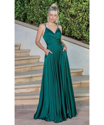 Spaghetti Straps Prom Dresses Long A Line Satin Formal Party Gown 2024 with Slit BF85 Plum $30.66 Dresses