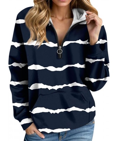 Zip Hoodie for Women 3/4 Zip Pullover Long Sleeve Geometric Graphic Fall Teen Clothes with Pocket Sweatshirt O16-navy $9.50 A...