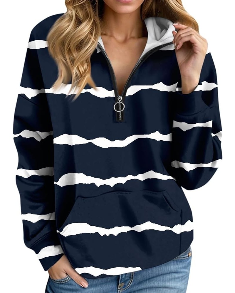 Zip Hoodie for Women 3/4 Zip Pullover Long Sleeve Geometric Graphic Fall Teen Clothes with Pocket Sweatshirt O16-navy $9.50 A...