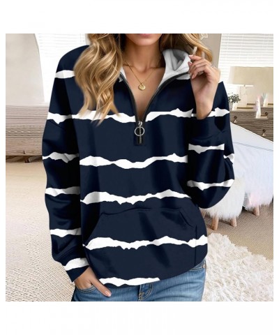 Zip Hoodie for Women 3/4 Zip Pullover Long Sleeve Geometric Graphic Fall Teen Clothes with Pocket Sweatshirt O16-navy $9.50 A...