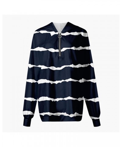 Zip Hoodie for Women 3/4 Zip Pullover Long Sleeve Geometric Graphic Fall Teen Clothes with Pocket Sweatshirt O16-navy $9.50 A...