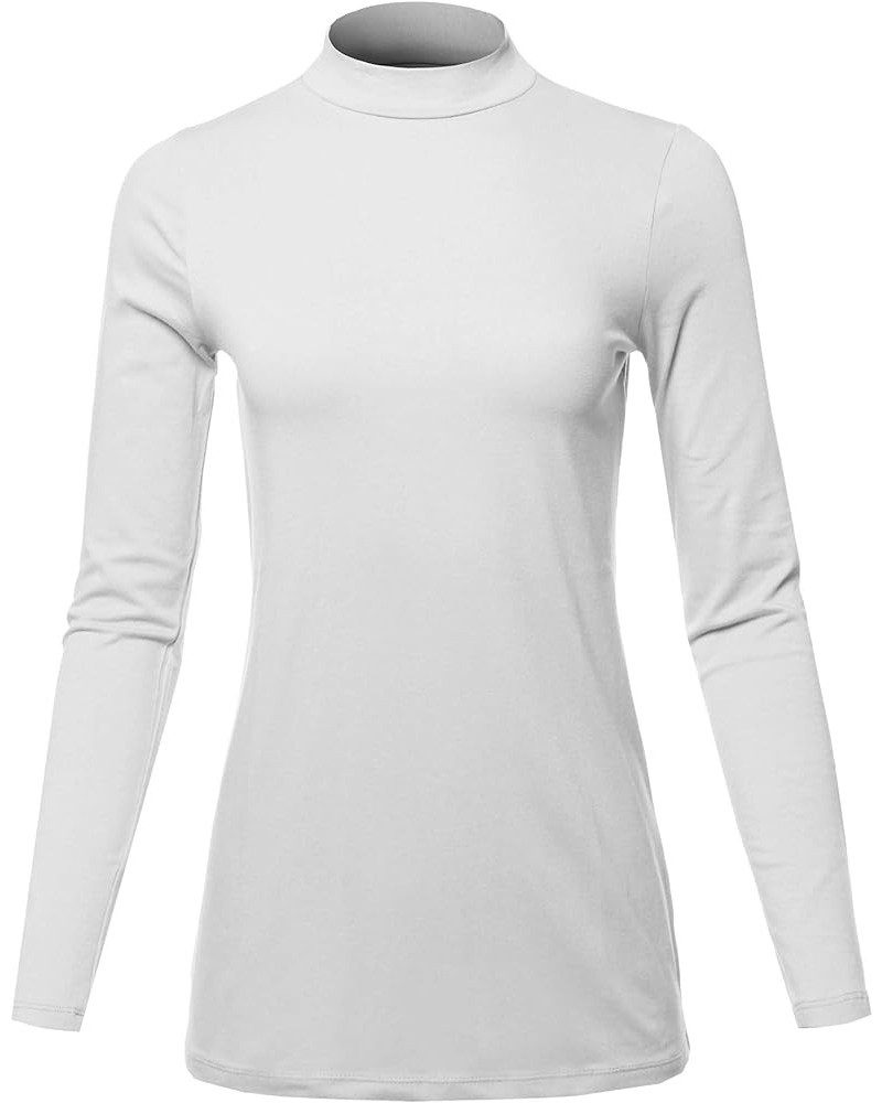 Women's Basic Solid Soft Cotton Long Sleeve Mock Neck Top Shirts White $11.87 T-Shirts