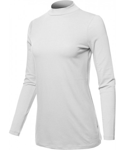 Women's Basic Solid Soft Cotton Long Sleeve Mock Neck Top Shirts White $11.87 T-Shirts