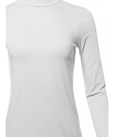 Women's Basic Solid Soft Cotton Long Sleeve Mock Neck Top Shirts White $11.87 T-Shirts