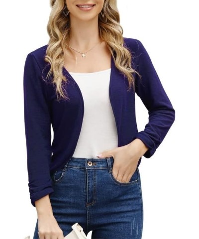 Women's 3/4 Sleeve Cropped Cardigan Sweaters Open Front Knit Short Bolero Shrugs Z-navy $10.00 Sweaters