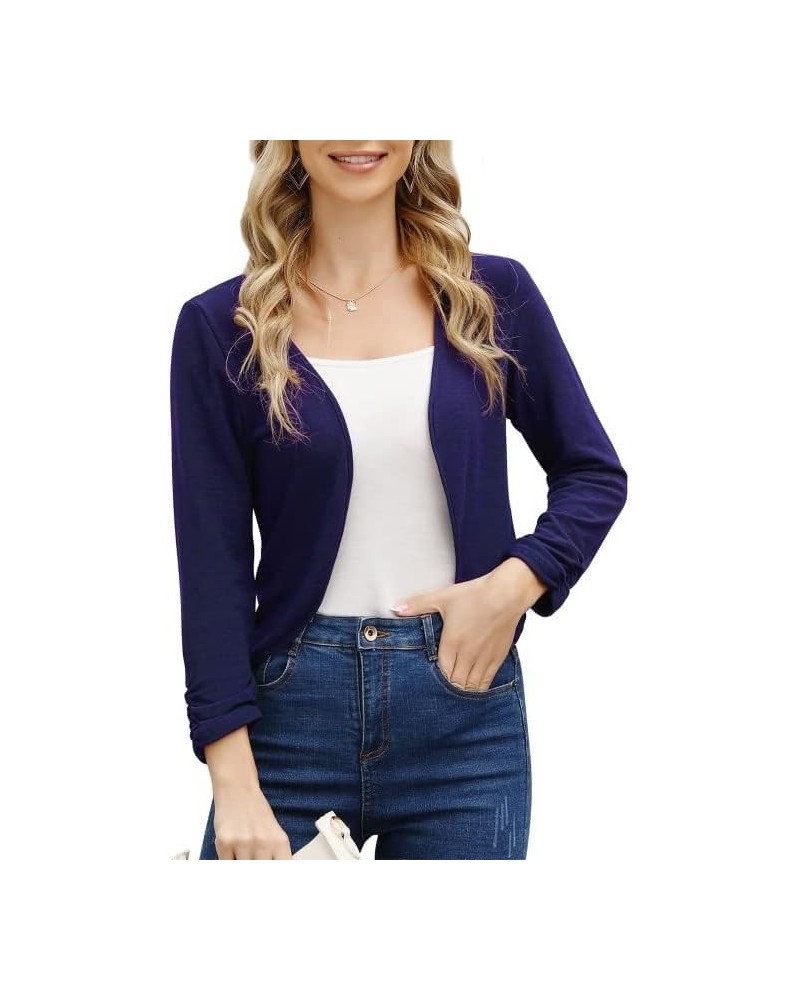 Women's 3/4 Sleeve Cropped Cardigan Sweaters Open Front Knit Short Bolero Shrugs Z-navy $10.00 Sweaters