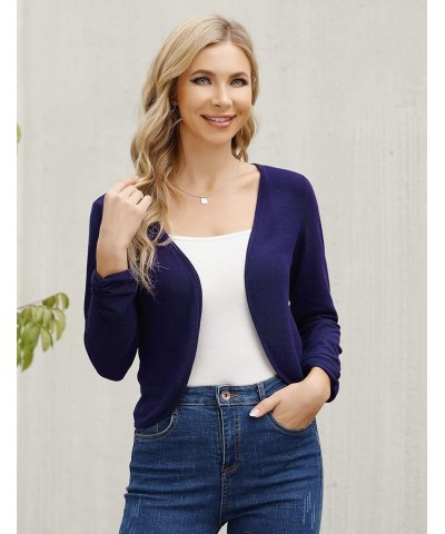 Women's 3/4 Sleeve Cropped Cardigan Sweaters Open Front Knit Short Bolero Shrugs Z-navy $10.00 Sweaters