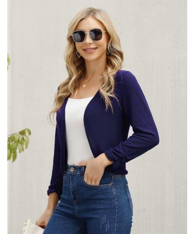 Women's 3/4 Sleeve Cropped Cardigan Sweaters Open Front Knit Short Bolero Shrugs Z-navy $10.00 Sweaters