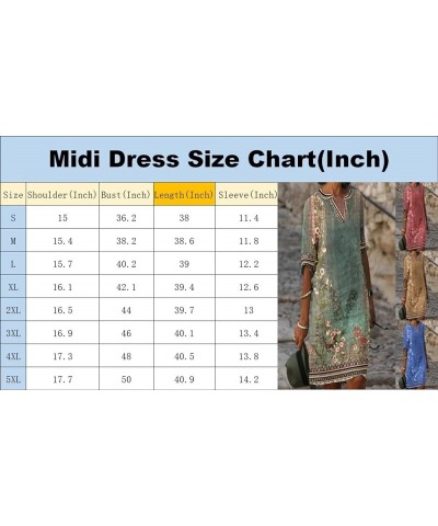 Women's Casual Shift Dress Floral Shift Dress with Sleeves V Neck Midi Summer Dresses for Women 2024 Knee Length Vintage Khak...