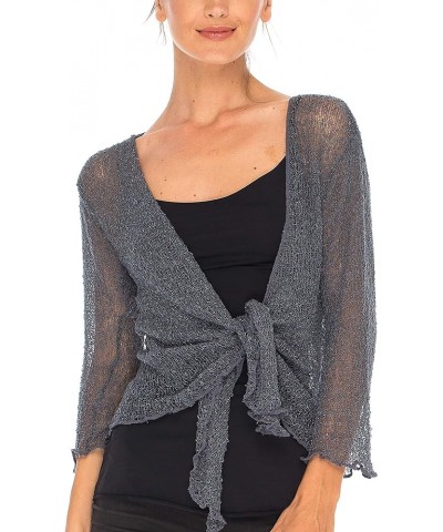 Womens Sheer Shrug Dressy Cardigan, Lightweight Mesh Tie 3/4 Sleeve Summer Sweater Steel Grey $15.89 Sweaters