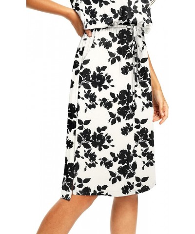 2024 Womens Hide Belly Work Casual Midi Blouson Dress with Pockets A-modest Black Andwhite Floral $32.94 Dresses