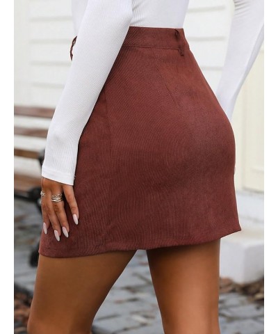 Women's High Waist Button Front Corduroy Skirt Casual Short Skirts Coffee Brown $19.19 Skirts