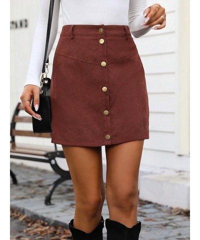 Women's High Waist Button Front Corduroy Skirt Casual Short Skirts Coffee Brown $19.19 Skirts