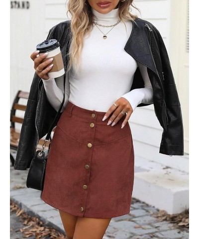 Women's High Waist Button Front Corduroy Skirt Casual Short Skirts Coffee Brown $19.19 Skirts