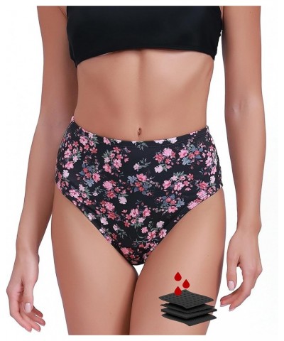 Period Swimwear - Menstrual Swimwear Bikini Bottoms - Black Leakproof Swim Bottoms for Teens Girls and Women Medium Flowery $...