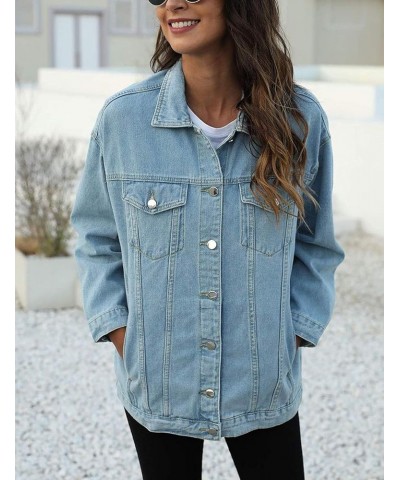 Women's Oversized Jean Jacket Plus Size Fashion Boyfriend Button Down Washed Denim Jacket Light Blue $17.00 Jackets