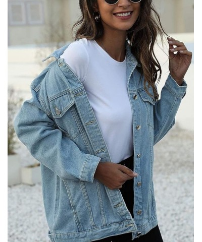 Women's Oversized Jean Jacket Plus Size Fashion Boyfriend Button Down Washed Denim Jacket Light Blue $17.00 Jackets