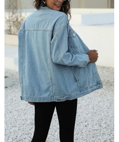 Women's Oversized Jean Jacket Plus Size Fashion Boyfriend Button Down Washed Denim Jacket Light Blue $17.00 Jackets