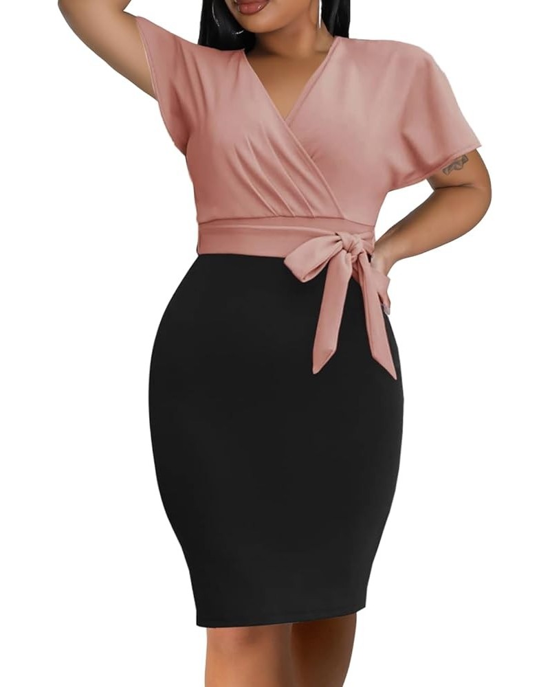 Office Work Business Pencil Dresses Womens Church Dresses Elegant Bodycon Casual Dress Pink/Black $14.84 Dresses