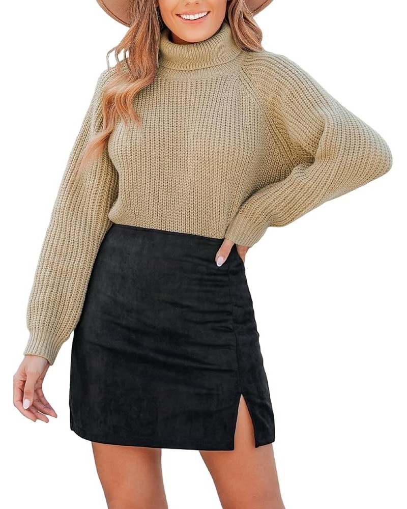 Womens' Turtleneck Long Sleeve Chunky Knit Pullover Sweater Jumper Tops Loose Oversized Khaki $19.32 Sweaters