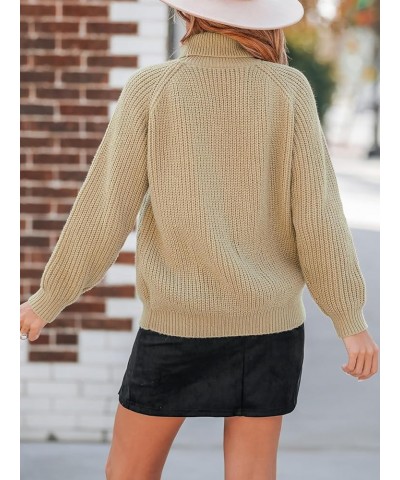 Womens' Turtleneck Long Sleeve Chunky Knit Pullover Sweater Jumper Tops Loose Oversized Khaki $19.32 Sweaters