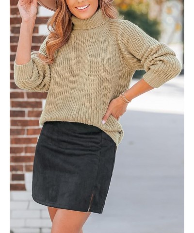 Womens' Turtleneck Long Sleeve Chunky Knit Pullover Sweater Jumper Tops Loose Oversized Khaki $19.32 Sweaters