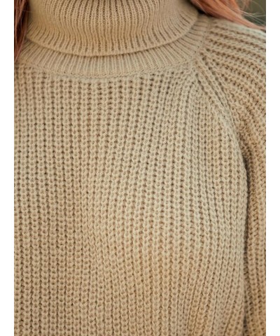 Womens' Turtleneck Long Sleeve Chunky Knit Pullover Sweater Jumper Tops Loose Oversized Khaki $19.32 Sweaters