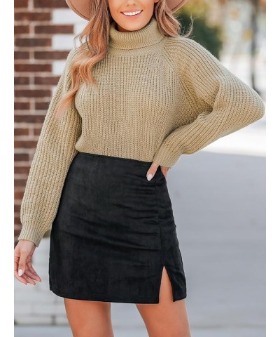 Womens' Turtleneck Long Sleeve Chunky Knit Pullover Sweater Jumper Tops Loose Oversized Khaki $19.32 Sweaters