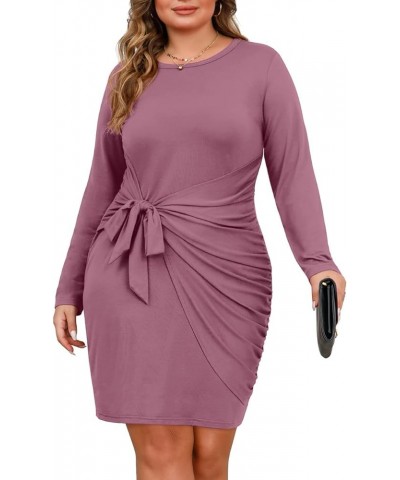 Plus Size Sexy Wrap Dress for Women Wedding Guest Long Sleeve Midi Tie Knot Front Ruched Cocktail Dresses Purple Red $14.74 D...