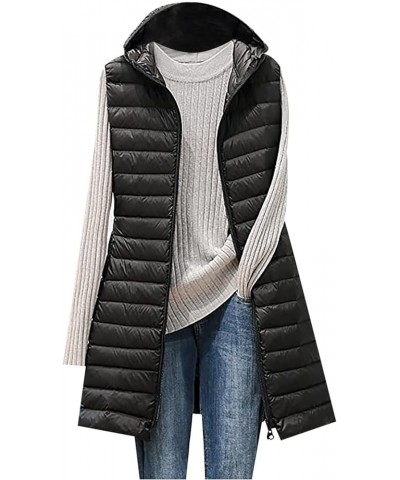 Winter Long Puffer Vest for Women Windproof Hooded Quilted Down Vest Padded Sleeveless Long Coats Jacket Outerwear Y2-black $...