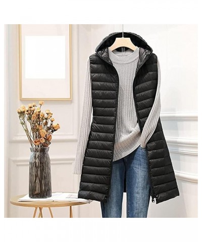 Winter Long Puffer Vest for Women Windproof Hooded Quilted Down Vest Padded Sleeveless Long Coats Jacket Outerwear Y2-black $...