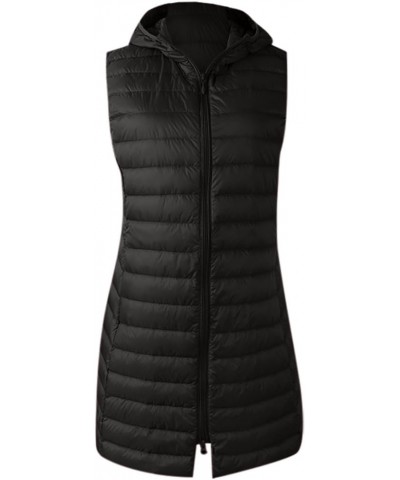 Winter Long Puffer Vest for Women Windproof Hooded Quilted Down Vest Padded Sleeveless Long Coats Jacket Outerwear Y2-black $...