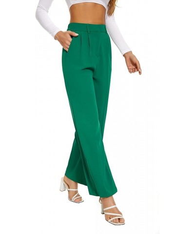 Women's Wide Leg Pants High Elastic Waisted in The Back Business Work Trousers Long Straight Suit Pants 006 Dark Green (Thin)...