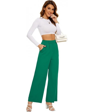 Women's Wide Leg Pants High Elastic Waisted in The Back Business Work Trousers Long Straight Suit Pants 006 Dark Green (Thin)...